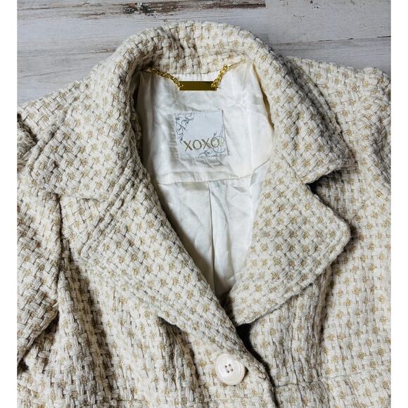 Gorgeous XOXO Gold and Cream Tweed Jacket sz S EUC - Picture 2 of 6